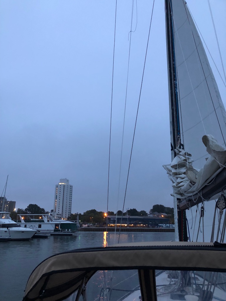 Sailing into our Marina Slip